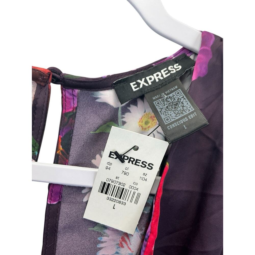 EXPRESS Floral V Neck Long Sleeve Tie-Belt Romper Party Dress Sz.L New NWT - Picture 9 of 11